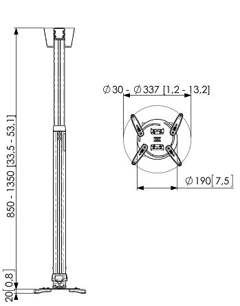 Размеры крепежа Vogel's PPC1585 Размеры крепежа Vogel's PPC1585