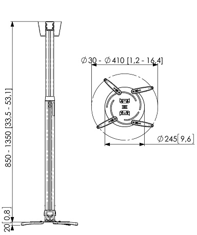 Размеры крепежа Vogel's PPC2585 Размеры крепежа Vogel's PPC2585